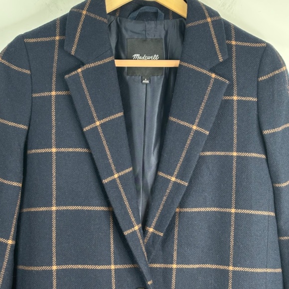 Madewell Larsen Blazer S Navy Wool Windowpane Plaid Academia Old Money Oversized - Picture 3 of 13
